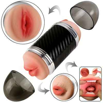 2 In1 Male Masturbators With Vibration Modes Stimulator Double-Side Pocket Pussy Toy Realistic Texture Male Masturbation Cup Silicone Hand Free Stroker Sex Toy