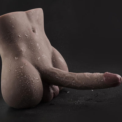 Torso Male Sex Doll with Flexible Dildo Realistic Huge Cock, Black Men Sex Dolls for Women Tight Anal Hole 8in Cock for Female Masturbation, Unisex Masturbator Toy for Gay Couple 6.2lb