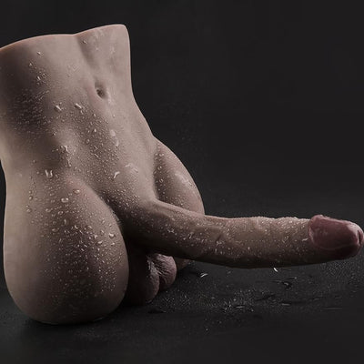 Torso Male Sex Doll with Flexible Dildo Realistic Huge Cock, Black Men Sex Dolls for Women Tight Anal Hole 8in Cock for Female Masturbation, Unisex Masturbator Toy for Gay Couple 6.2lb