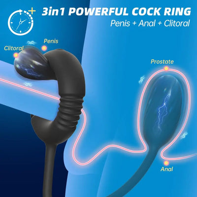 Cock Ring with Prostate Massager Anal Vibrator Silicone Pleasure Penis Ring Anal Butt Plug for Men Couples Adult Sex Toys