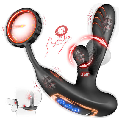 3 in 1 360° Circular Kneading Anal Vibrator Male Prostate Massager with Cock Ring Butt Plug L-Shaped Adult Sex Toys for Men 18