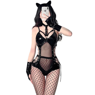 Sexy Bunny Girl Leather Bodysuit Temptation Lingerie Uniform Women Underwear Erotic Pajamas Costumes