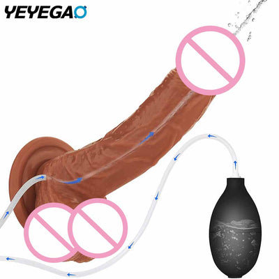 สมจริง Squirting Dildo Ejaculating อวัยวะเพศชายสำหรับผู้เริ่มต้น,นุ่ม Dildo โค้งและลูกผู้หญิง G-Spot Anal Prostate
