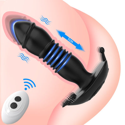 Thrusting เครื่องสั่น Dildo Anal Plug Vibrator สำหรับชายต่อมลูกหมากนวด Masturbators Remote Butt Plug Telescopic Vibrator SexToys