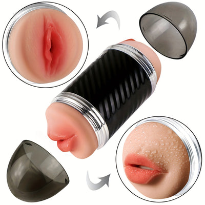 2 In1 Male Masturbators With Vibration Modes Stimulator Double-Side Pocket Pussy Toy Realistic Texture Male Masturbation Cup Silicone Hand Free Stroker Sex Toy