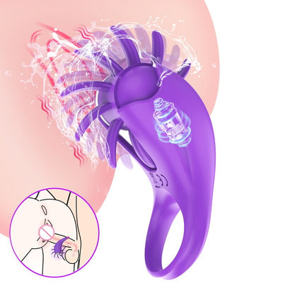 แหวนอวัยวะเพศชาย Cock Vibrator สำหรับคู่ผู้หญิงเลีย Vibrating ช่องคลอด Clit Stimulator G จุด Orgasm ล็อคชาย Cockring สำหรับผู้ชายของเล่น