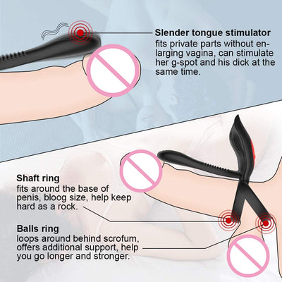 New Couples Delay Ejaculation Penis Vibrator with Double Cock Ring Nipples Massager Adult Sex Toys for Men Clitoris Stimulator