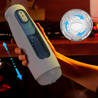 อุปกรณ์ช่วยตัวเองแบบหมุนได้10โหมดสำหรับผู้ชายอุปกรณ์ช่วยตัวเองช่องคลอดจำลองแบบลูกสูบอัตโนมัติอุปกรณ์สำหรับผู้ใหญ่