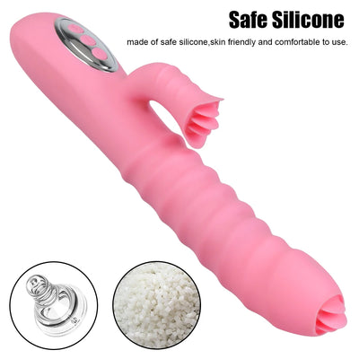 12 Vibration 5 Telescopic Modes Vagina G Spot Massager Heated Dildo Tongue Licking Vibrator Clitoris Stimulator