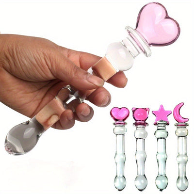 "Sophisticated" Elegant Pink Heart-Embellished Glass Stirring Rod - Female Sex Toys Anal Toys