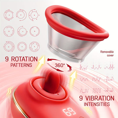 Rose Massager 9 Frequency Vibration, 9 Frequency Tongue Licking, 3 Frequency Sucking, Adult Female Masturbation Sex Toy