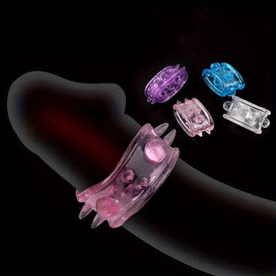 4pcs TPE Soft Penis Locking Ring Couple Sex Toys Transparent Crystal Ring Sperm Retention Barbed Penis Ring Adult Products