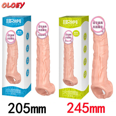 25CM Large Penis Extension Sleeve Reusable Soft and Stretchable Delayed Ejaculation Condoms Male Dildo Extender Male Sex Toys