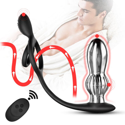 แหวนอวัยวะเพศชายแบบสั่นเครื่องนวดต่อมลูกหมากสำหรับคู่รักเกย์เซ็กซ์ทอยอวัยวะเพศ