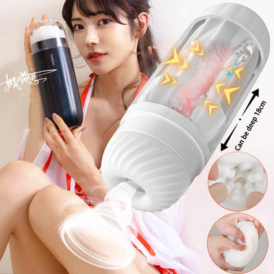 เครื่องสำเร็จความใคร่ด้วยตัวเองแบบอัตโนมัติสำหรับผู้ชายเครื่องดูดช่องคลอดบริเวณลำคอลึกแบบเซ็กซ์ทอย18 +