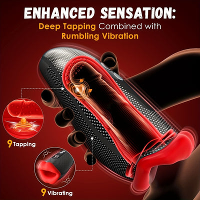 Male Sex Toys For Men Penis Vibrator - Male Masturbator Deep Throat-Mouth Mens Stroker 9 Tapping & Vibrating Penis Pump Trainer LCD 360° Wrapped Male Vibrator Adult Sex Toy