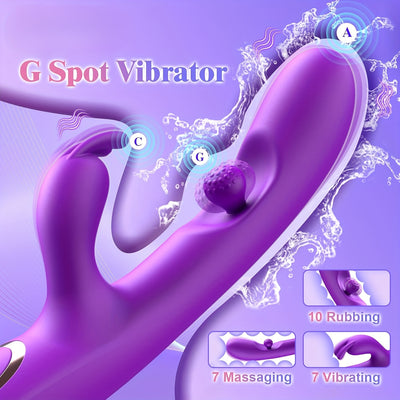 G Spot Vibrator Sex Toys-3 In 1 Adult Sex Toys With 10 Rubbing & 7 Vibrating & 7 Massaging, Clitoral Stimulator Dildo Rabbit Vibrators Women Sex Toy For Female And Couples Pleasure, Violet