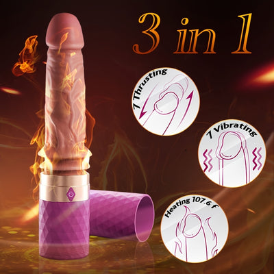 Female Ultra Realistic Dildo Vibrator Hand-held Fake Cock Telescopic Heating Strong Vibration AV Stick Massage Stick Device USB Charging Fake Sun Adult Sex Toys