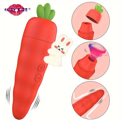 Fairykiss Carrot-Shaped Female Vibrator With 10 Vibration & Sucking Modes, Rechargeable Lithium Battery, Waterproof Silicone Clitoris And G-Spot Stimulator With Suction Cup For Hands-Free Play
