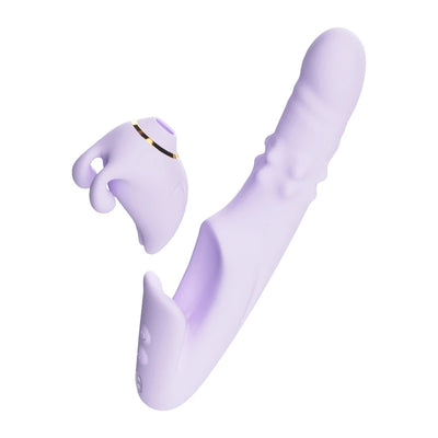 Purple 5-in-1 heating and sucking vibrator with telescopic rotation for women dual stimulation
