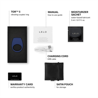 LELO TOR 3 Vibrating Penis Ring App Connected Adult Toy for Man and Woman, Couples Sex Toy with 8 Pleasure Settings for Enhanced Sensation, Silicone Cock Ring, Base Blue