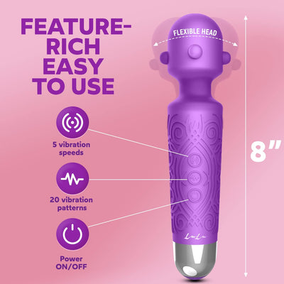 7+ Personal Massager - Cordless, Therapeutic & Rechargeable Mini Stress Relief Silicone - for Foot Back Neck - Upgraded Memory 5 Speeds 20 Patterns
