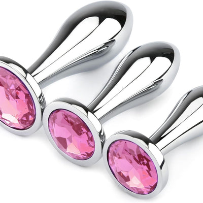 Anal Butt Plug, 3Pcs Set Metal Anal Butt Plug Sex Toy with Crystal Diamond Beginner Anal Toy for Adult Unisex (Pink)
