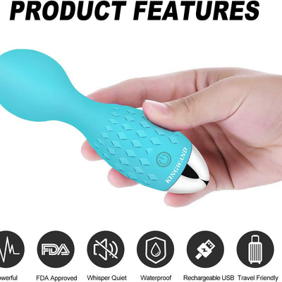 Mini Wand Massager - Portable Small Cordless Waterproof Handheld Massager for Body Hand Neck Foot Massage - Electric Rechargeable Powerful Vibrating (Blue)