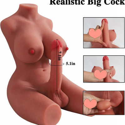Sex Doll Shemale Torso with Realistic Dildo Breasts and Anal Sex, Transsexual Sex Doll Adult Love Doll for Men Women Couple Unisex Wheat