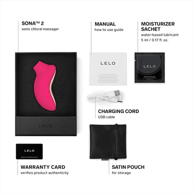LELO SONA 2 Sonic Waves Clit Sucker, Waterproof Clit Vibrator Oral Stimulator Vibrator for Women for Deeper Satisfaction, Cerise