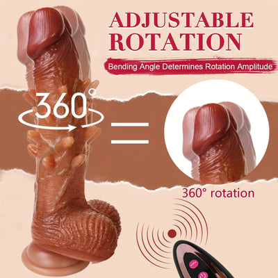 Adjustable Rotation Dildo: 9.1" Vibration Realistic G-Spot Anal Stimulation, 360° Rotation, Remote Control,, Latex, Battery Powered, 1200mAh Li-ion Battery, Liquid Silicone