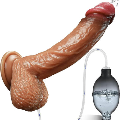 Realistic Squirting Dildo Silicone Ejaculating Dildo, 8.46" Lifelike Suction Cup Dildo for Hands Free Play, Soft Dildo with Curved Shaft and Balls, Adult Sex Toys for Women G Spot and Anal Prostate