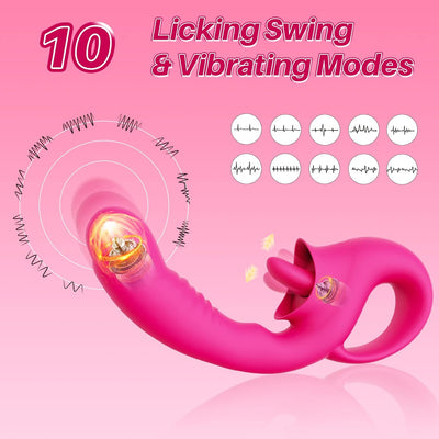Clitoral G Spot Vibrator, Realistic Clitoralis Stimulator for Women with 10 Licking & Vibrating Modes, Strapless Strap-On Dildo for Multiple Stimulation, Adult Sex Toys