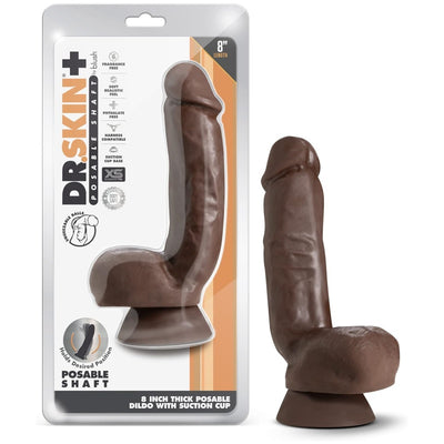 Dr. Skin Plus - 8 Inch Realistic Posable Dildo with Squeezable Balls - Suction Cup Base for Hands Free Play and Harness Compatible - Triple Density and Flexible Sex Toy for Him Her Couples