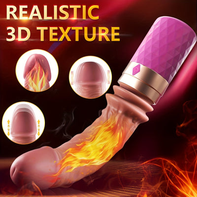 Female Ultra Realistic Dildo Vibrator Hand-held Fake Cock Telescopic Heating Strong Vibration AV Stick Massage Stick Device USB Charging Fake Sun Adult Sex Toys