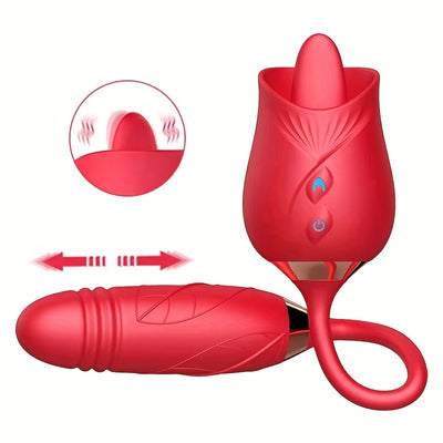 Rose Toy Vibrator For Women, 3 In 1 Clitoral Stimulator Tongue Licking Thrusting G Spot Dildo Vibrator With 10 Modes, Vaginal Anal Masturbation Massager, Rose Adult Sex Toys Games, Clit Nipple Licker For Women Man Couples