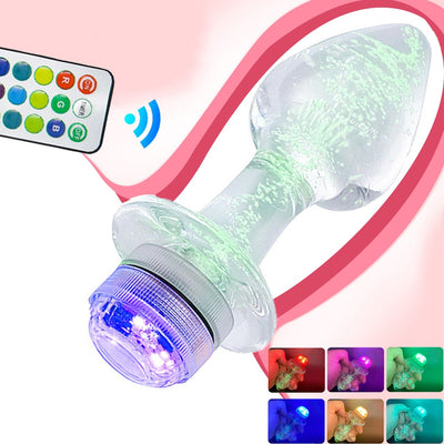 คริสตัล Anal Plug Vibrator Luminous Glass ปลั๊กไฟ LED รีโมทคอนโทรล Dildo ช่องคลอด Anal ของเล่นนวด Buttplugs