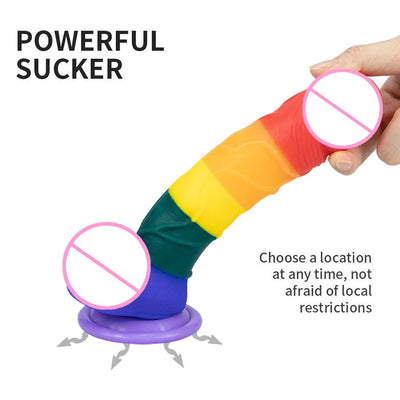 ดิลโด้ซิลิโคนสีรุ้งพร้อมถ้วยดูดอวัยวะเพศเซ็กซ์ทอยขนาดใหญ่ Comfort สำหรับผู้หญิงผู้ชายอวัยวะเพศชายปลอมอวัยวะเพศชายใหญ่บรรจุก้นทางทวารหนักร้านโป๊