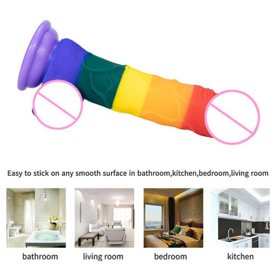 ดิลโด้ซิลิโคนสีรุ้งพร้อมถ้วยดูดอวัยวะเพศเซ็กซ์ทอยขนาดใหญ่ Comfort สำหรับผู้หญิงผู้ชายอวัยวะเพศชายปลอมอวัยวะเพศชายใหญ่บรรจุก้นทางทวารหนักร้านโป๊