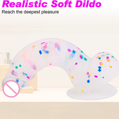 Confetti Dildo ที่สมจริงซิลิโคน Dildo,พร้อมถ้วยดูดสำหรับแฮนด์ฟรีเล่นฟรี,สมจริง Penis สำหรับสตรีและคู่
