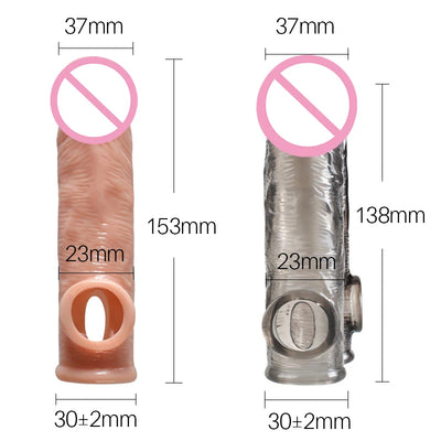 Delay Ejaculation Reusable Penile Extension Sleeve Condom 2 Sizes Cock Ring Male Enlargement For Adult Men Dildo Enhancer Sex