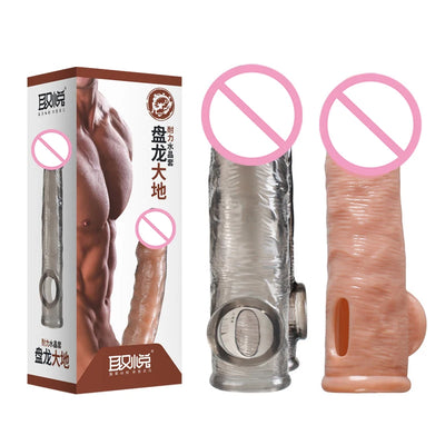 Delay Ejaculation Reusable Penile Extension Sleeve Condom 2 Sizes Cock Ring Male Enlargement For Adult Men Dildo Enhancer Sex