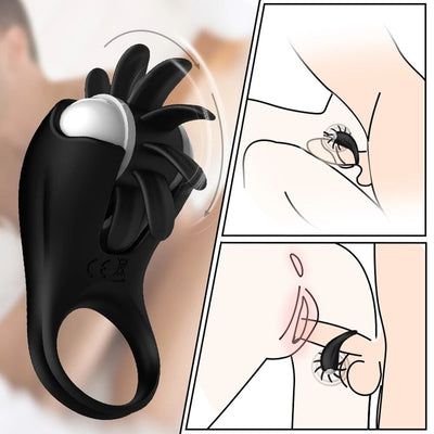 คู่หุ้นแหวนอวัยวะเพศชาย Delay Lock Sperm Vibrator ลิ้นเลีย G จุดกระตุ้นช่องคลอด Clit Stimulator Orgasm ล็อคชาย