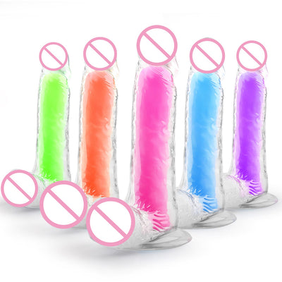 เลสเบี้ยน Dildo ดูดถ้วยสมจริง Penis สำหรับผู้หญิงช่องคลอด Clitoris Stimulator หญิง Masturbator Noctilucent เซ็กซ์ทอย