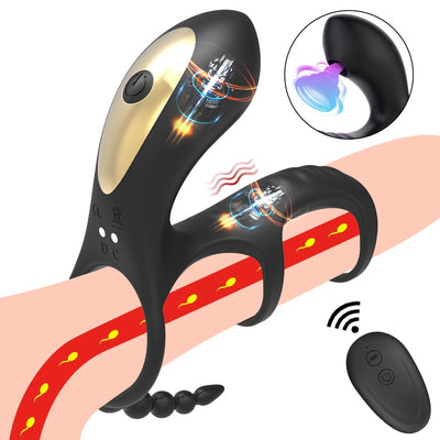 Dual Vibrating อวัยวะเพศชาย Clitoris แหวนดูด Anal Stimulation Penis Erection Vibrator สำหรับคู่ Cockring รีโมทคอนโทรลเครื่องมือทางเพศ