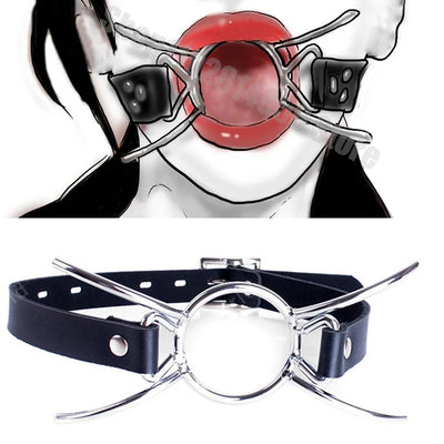 Fetish PU Leather Belt BDSM Bondage Deep Throat Round Ring Flail Slave Mouth Gag Bite Ring Gags Open Oral Adult Game Sex Toys