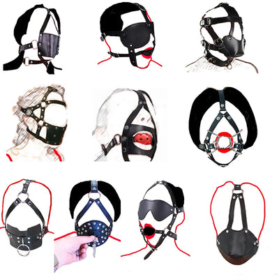 Ring/Spider/Ball Gag BDSM Leather Cover Mouth Mask Bondage, Muzzle Blindfold Restraints,SM Sex Toys For Couples