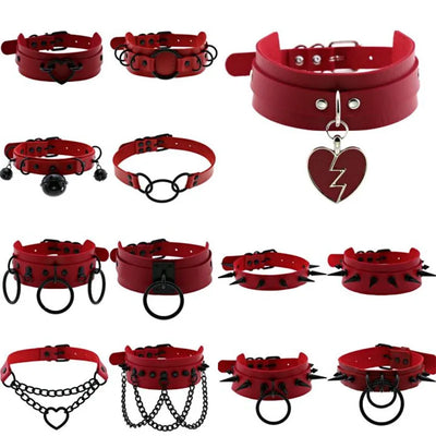 BDSM Punk Black Metal Tassel Red Choker Necklace Sexy Spiked Neck Strap Clavicle Collar Men Necklaces Halloween Women