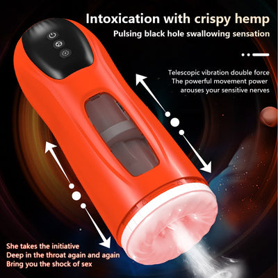 ไฟฟ้า Masturbator อัตโนมัติที่มีประสิทธิภาพ Sucks Telescopic ความร้อนช่องคลอดอมควย Moaning Masturbation ถ้วยเซ็กซ์ทอยสำหรับชาย