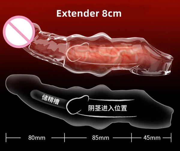 Penis Extension Sleeve Extender 5-8cm Reusable Condoms Soft Delay Ejac ...